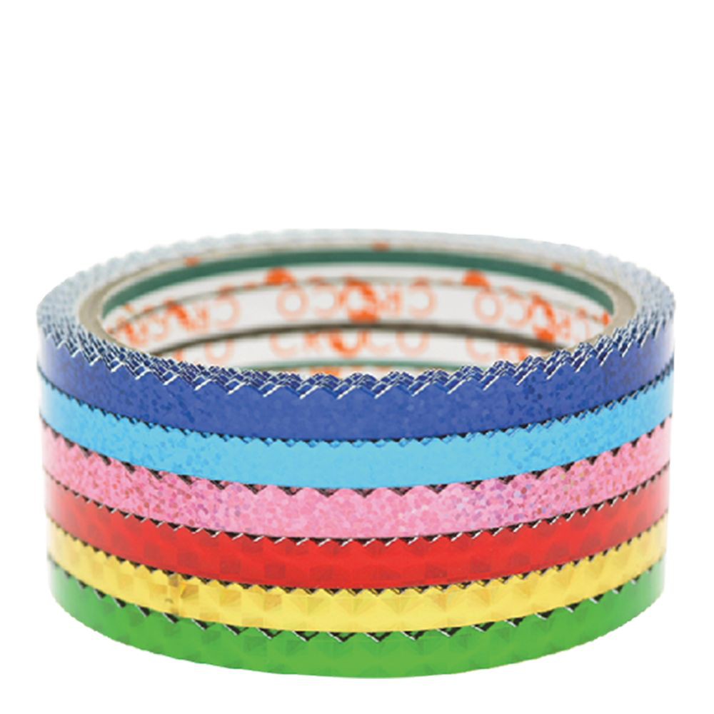 เทปตีเส้น PVC ซิกแซก กว้าง6มม.x5หลา สีเลเซอร์/สะท้อนแสง ตรา Croco Laser Border Sticker (1 ม้วน)