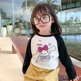 เสื้อยืดแขนยาว พิมพ์ลายการ์ตูน Cinnamoroll Raglan สําหรับเด็กผู้หญิง