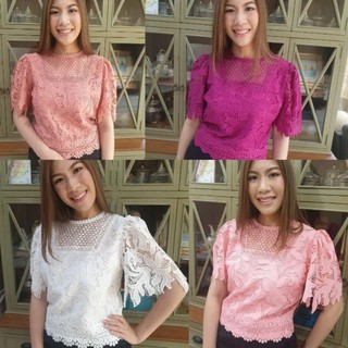 เสื้อลูกไม้คอกลม อก36/38/40/42/44 แขนพองนิดๆ ดีเทลแน่นๆ ซิปหลังนะคะแพทเทิร์นเลอค่ามากคร่า
