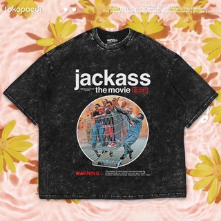 เสื้อยืดผ้าฝ้ายพิมพ์ลายขายดี เสื้อยืด "JACKASS" โอเวอร์ไซซ์ ซักได้ | เสื้อยืด ขนาดใหญ่ | เสื้อยืด พิมพ์ลายซักผ้า | หินล้