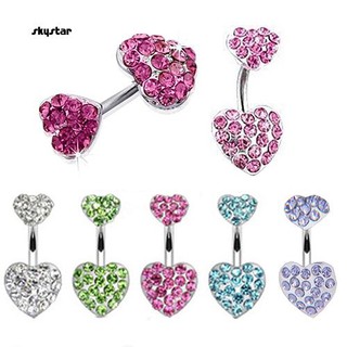 SKYSTAR_Women Fashion Dual Sweetheart Rhinestone Navel Ring Belly Button Ring Body Piercing