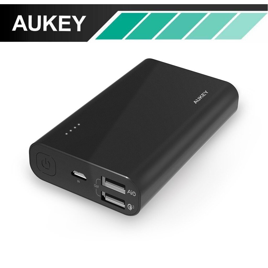 Aukey Aluminium PowerBank Qualcomm Quick Charge 3.0 (QC 3.0 + QC 2.0) 10050 mAh (สีดำ) + แถมสาย Auke