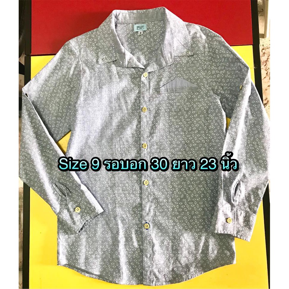 มือสอง 80 บาท ไม่รวมส่ง เสื้อเชิ้ตแขนยาว แบรนด์ F&F size 9 รอบอก 30 ยาว 23 นิ้ว สภาพ 90%