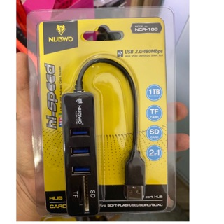 NUBWO ตัวเพิ่มช่องUSB+ตัวอ่านการ์ด HUB USB  3 Port +Card Reader 2.0 (2in1) รุ่น NCR-100