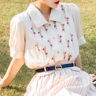 🌷เสื้อคอปกปักดอกไม้ /เสื้อทำงาน เสื้อแขนพอง