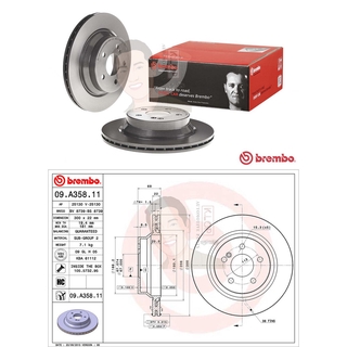 09 A358 11 จานเบรค ล้อ R (ยี่ห้อ BREMBO) รุ่น HC UV Benz W211, W212, C219, CLS ปี2003-2009 /Benz CLS C218, X218 (Wago...