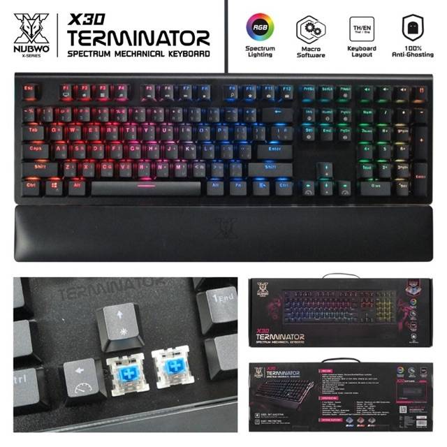 Nubwo X30 Terminator Spectrum Mechanical Keyboard RGB Macro Blue Switch