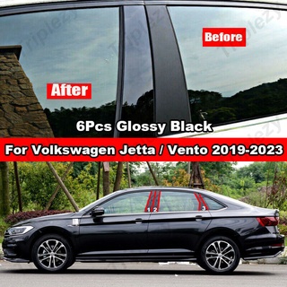 สติกเกอร์คาร์บอนไฟเบอร์ สีดําวาว สําหรับ Volkswagen VW Jetta A7 Vento 2019-2023 6 ชิ้น