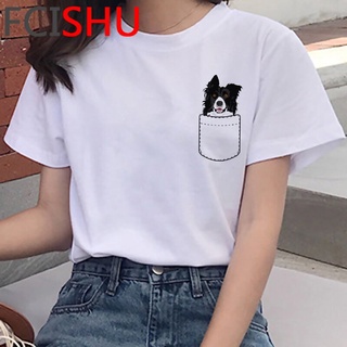 [100% Cotton] เสื้อยืด พิมพ์ลาย Shiba Inu สไตล์ฝรั่งเศส ฮาราจูกุ สําหรับผู้หญิง