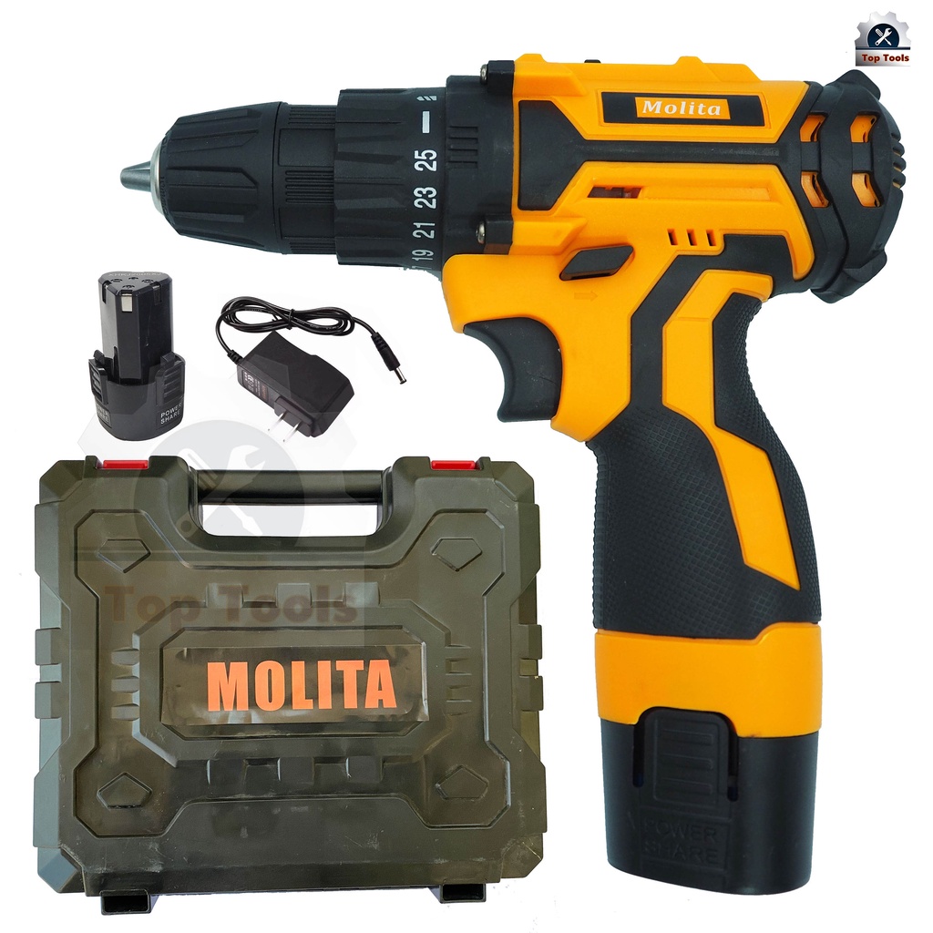 MOLITA สว่านไร้สาย สว่าน 48V 2 ระบบ ปรับสปีดได้ สำหรับเจาะไม้ เหล็ก ขันน็อตสกรู (แบต1 ก้อน) รุ่นใหม่ SJ สีเส้ม