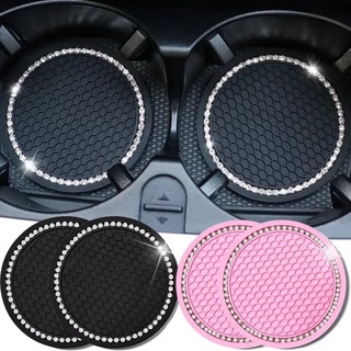 1 Pc 7cm Diamond Inlaid Round Heat Insulation Soft Rubber Car Interior Decoration Non-slip Water Cup Pad