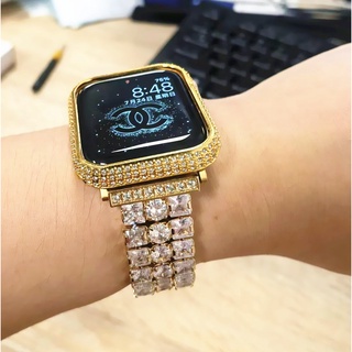 เคสนาฬิกาข้อมือโลหะ ประดับเพชร หรูหรา สําหรับ เคส i Watch Case Size 40mm 41mm 44mm 45mm