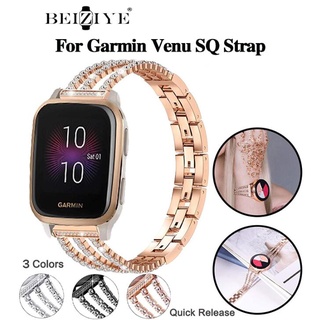 beiziye Garmin venu sq สายนาฬิกาข้อมือสเตนเลส ประดับเพชร สําหรับ Garmin venu sq 20 22 มม. ​สร้อยข้อมือ ประดับเพชร