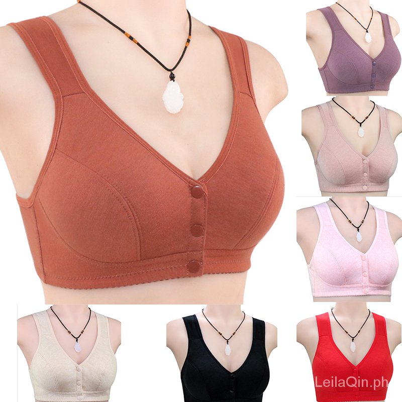 Plus ขนาด Bra ผู ้ หญิงวัยกลางคนผ ้ าฝ ้ ายด ้ านหน ้ าหัวเข ็ มขัด Bra ไร ้ สาย