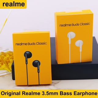 【Original】Realme หูฟัง Buds 3.5 มม.ในหูแบบมีสายสำหรับ Narzo 20 30pro GT Neo 8 Q2i Q3i หูฟังชนิดใส่ในหูแบบมีสายควบคุมพร้อมไมโครโฟน