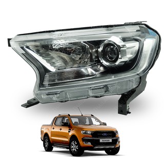 โคมไฟหน้า ไฟหน้า Projector เรนเจอร์ ข้างซ้าย สีโครเมี่ยม+ดำ สำหรับ Ford Ranger WT ปี 2015-2017