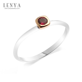 Lenya Jewelry แหวนเงินแท้ ประดับพลอยสีม่วงอมแดง(Rhodolite)ตัวเรือนชุบ2ตัวเรือนชุบทองคำขาว