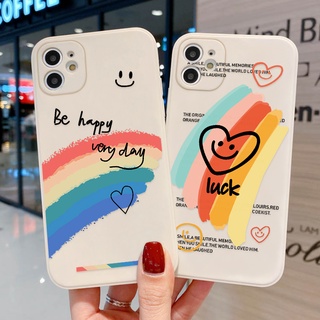 Rainbow case สำหรับ Compatible for iPhone 11 13 Pro 7/8 Plus 13 12 11 Pro Max XS 11 Pro Max ตัวป้องกันกล้องยิ้มฝาหลัง