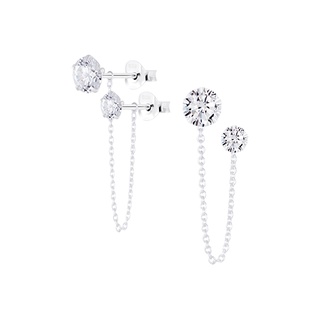 SILVER THAI  Double stud chain earrings CZ silver  ต่างหูแบบสร้อยเพชรczใส่สวยๆๆออกงานคะ