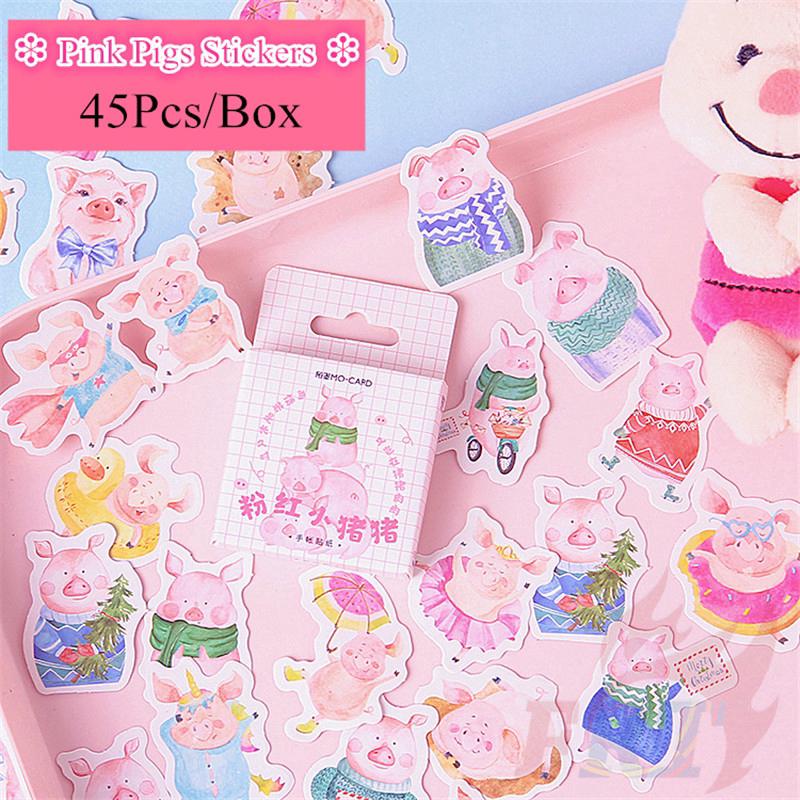 &gt; Ready Stock &lt; ❉ Pink Pigs ป้ายสติกเกอร์ ❉45Pcs/Box DIY Decals สติ๊กเกอร์ Sealing สติ๊กเกอร์