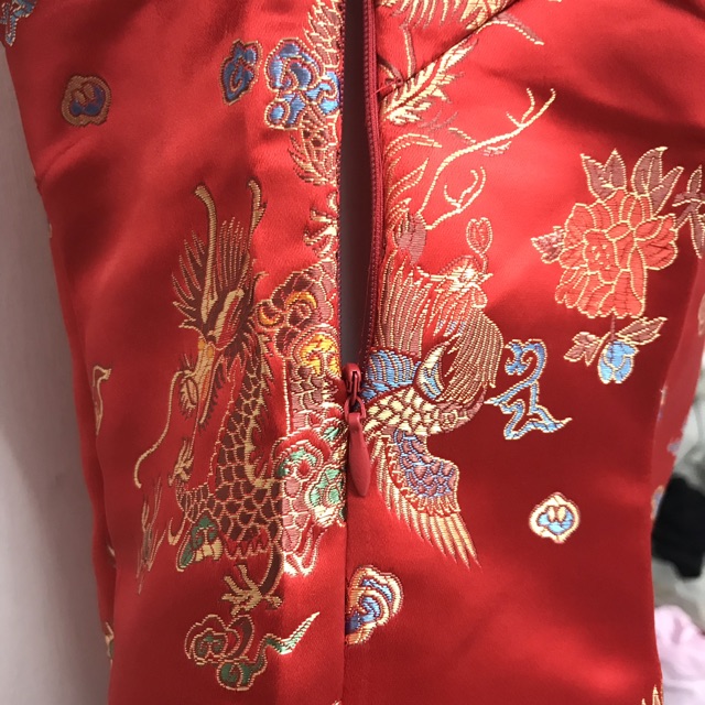 ชุดแซกสั้น~ลายมังกรหงส์+ตัวอักษรจีน~แขนสั้นกระดุมจีนซิบข้าง - รูปที่ 6
