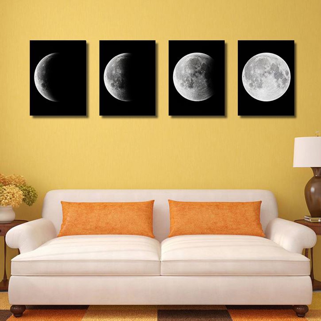 ภาพวาดสีน้ํามันบนผ้าใบ รูปเฟส Lunar ไม่มีกรอบ เปลี่ยนสีได้ สําหรับตกแต่งบ้าน จํานวน 4 ชิ้น