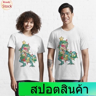 gothic เสื้อยืดแขนสั้น Christmas shirt for kids boys Tree T Rex Dinosaur Xmas Gifts Essential T-Shirt Sports T-shirt