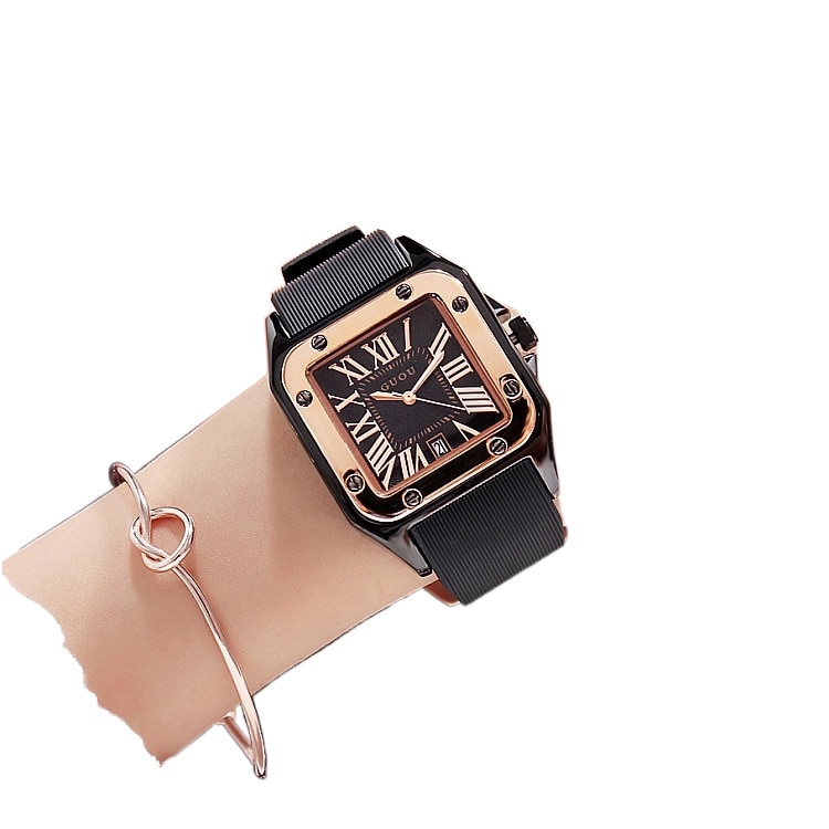 ▫▽Fashion GUOU 8154 Women Watches Lady Luxury Wristwatches Rubber Silicon Dress Watch Squar