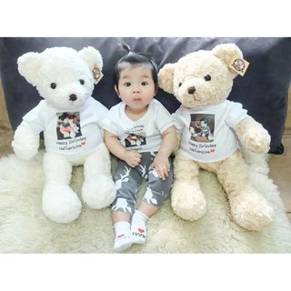 ตุ๊กตาหมีเทดดี้(Teddy Bear)พร้อมใส่เสื้อสกรีนรูปภาพและข้อความฟรี
