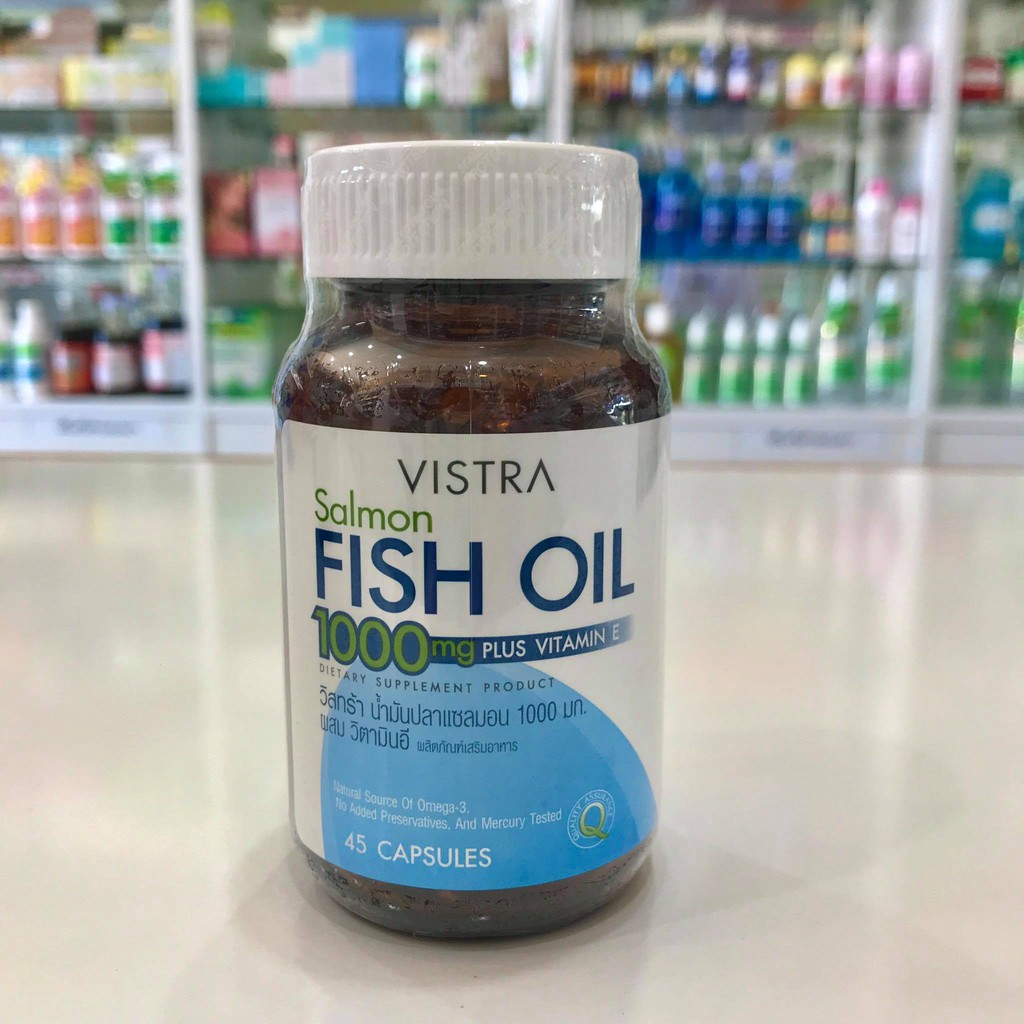💊 Vistra Salmon Fish oil 1000 mg plus Vitamin E : 1 กระปุก บรรจุ 45 แคปซูล