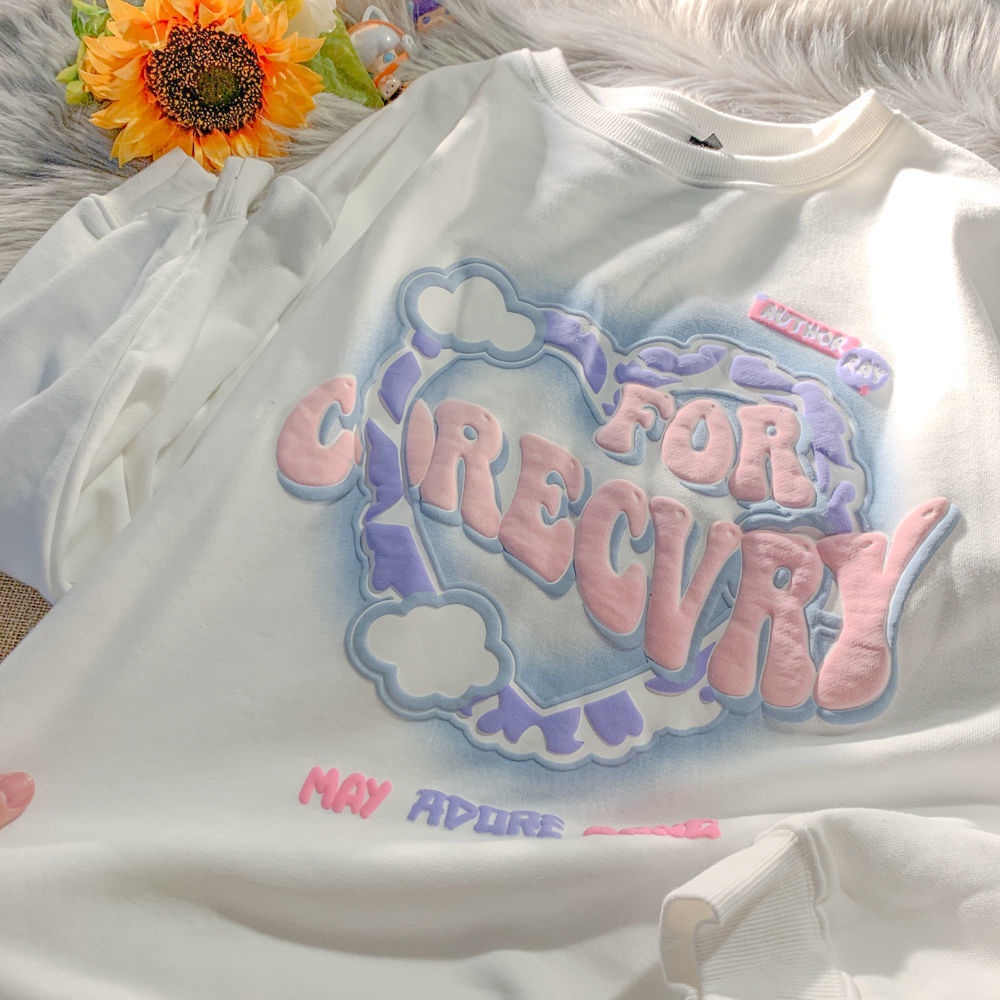 SHINee11 เสื้อกันหนาวเกาหลี รูปแบบตัวอักษร ทรงหลวม ขนาดใหญ่ แขนยาว สไตล์หวานๆ น่ารักๆ