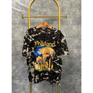 เสื้อยืด กัดดำ มัดย้อม แขนสั้น สกรีน ลายช้าง THAILAND