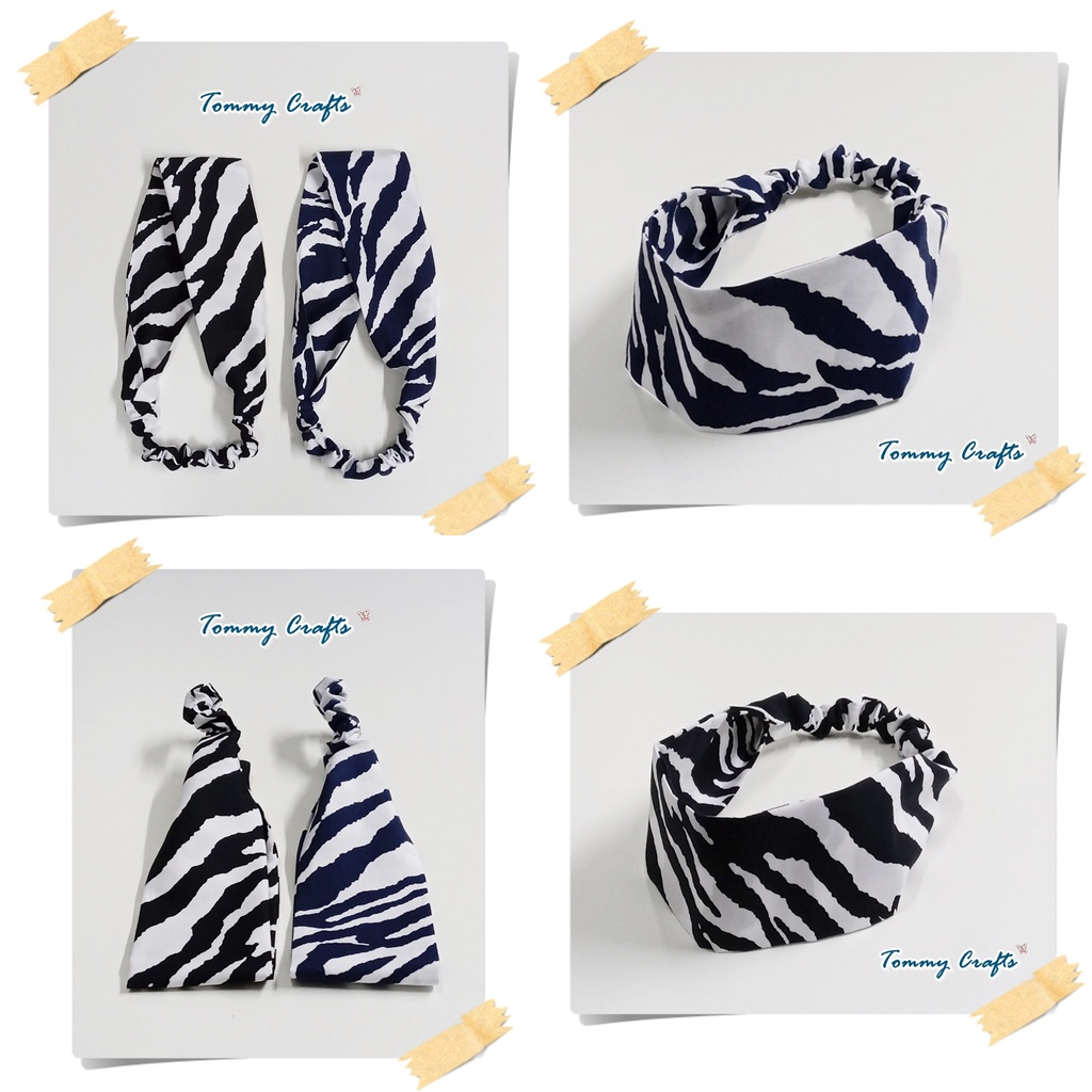 Tommy Crafts ผ้าคาดผมแบบเรียบผ้าคอตตอน ลายม้าลาย สีกรมท่า-ขาว / สีดำ-ขาว print-cotton Hairband
