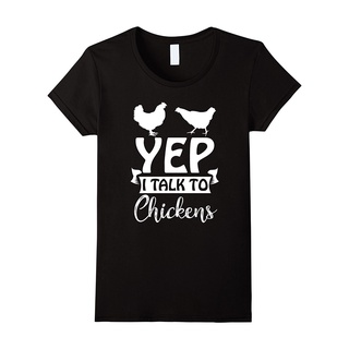 [S-5XL] เสื้อยืด พิมพ์ลายการ์ตูนไก่ Yep I Talk To Chickens แฟชั่นสําหรับผู้หญิง