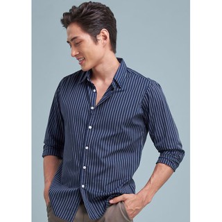 Homme No.8 เสื้อเชิ้ตแขนยาวลายทางแนวตั้ง