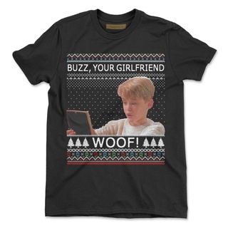 เสื้อยืดวินเทจเสื้อยืดผ้าฝ้าย พิมพ์ลาย Buzz Your Girlfriend Woof Ugly Christmas PCakdd58GDpljh43