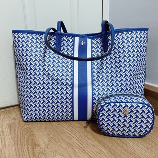 Tory Burch Tilet Link Tote  18" L x 12.5" H x 6.5" W   Tory Burch cosmetic case 6.75" L x 4.25" H x 3" W