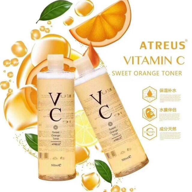 🍊พร้อมส่ง VC โทนเนอร์ น้ำตบ  Atreus Vc Sweet Orange Toner โทนเนอร์จากสารสกัดส้ม 500ml ผลิตในไทย ของแท้🍊