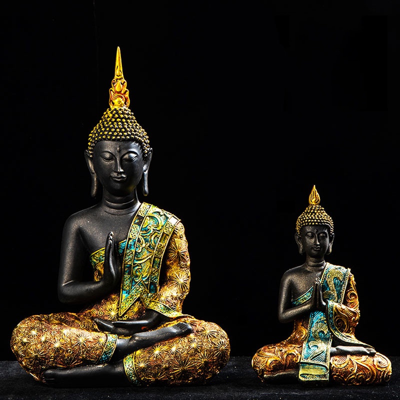 ☁Buddha Statue Large Thailand Buda Buddha Sculpture Green Resin Hand Made Buddhism Hindu Fengshui Figurine Meditation Ho