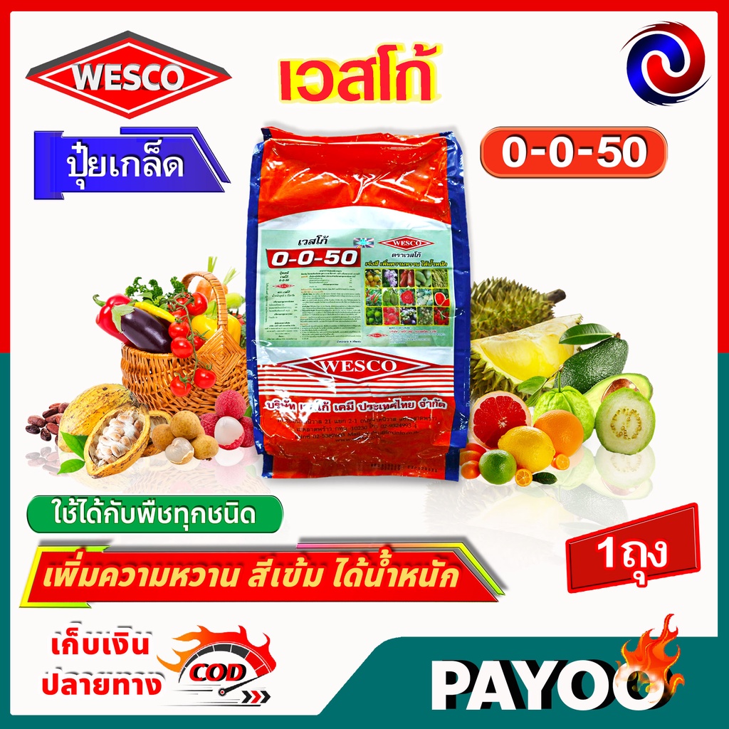 บรรจุ 5 กิโลกรัม WESCO ปุ๋ย 0-0-50+S(กำมะถัน) ปุ๋ยเกล็ด เวสโก้ เพิ่มความหวาน สีเข้ม ได้น้ำหนัก