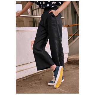 Lp.013 กางเกงขายาวผู้หญิง Linen Wide Leg Pants สีกรมน้ำเงิน