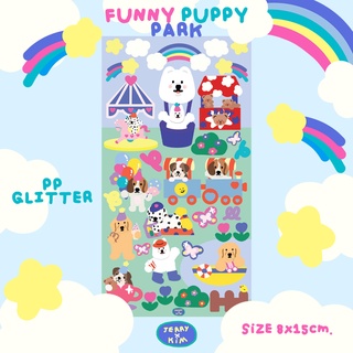 สติกเกอร์ Funny puppy park สติกเกอร์เคลือบกากเพชร Jerryxkimdotstick รหัส404