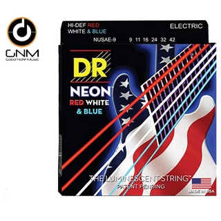 DR Strings Neon Hi-Def RED&amp;WHITE&amp;BLUE Electric Guitar Strings สายกีต้าร์ไฟฟ้าแบบเคลือบเรืองแสงสีธงชาติ แดง ขาว ฟ้า