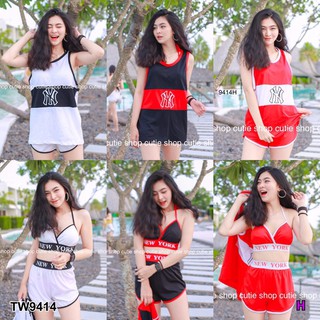 Set 3 ชิ้น Bikini บลาสายผูกคอ+เสื้อกล้าม+กางเกงขาสั้น TW9414