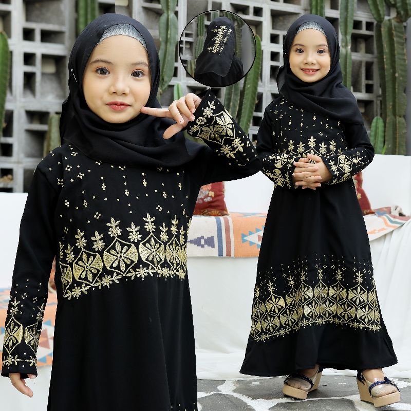 HITAM Gallery Exclusive Black Abaya Gamis ปักเด็กตุรกี (เลื่อนให้ขวาเพื่อดูโมติฟเด็กอื่น)