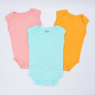 Leeya AT4 บอดี้สูทเด็ก 0 ถึง 12 เดือน แขนขุด สีพื้น บอดี้สูทเด็ก Minimal 100% Rib Cotton  Baby Bodysuit Plain Color