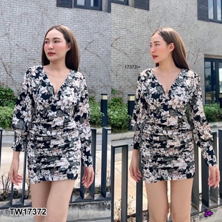 👗Pfashion [ส่งไว!!🚛] P17372 เดรสแขนยาว กระโปรงจีบย่นลายดอกไม้