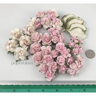 เซ็ท DIY 6 ดีไซน์ รวม 55 ดอก พร้อมใบไม้ ดอกไม้กระดาษสา งานประดิษฐ์ งานแต่ง Mulberry Paper Flowers (ชมพูอ่อน B3a)