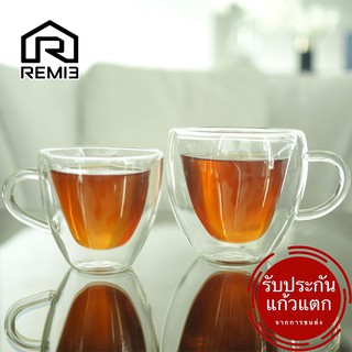 REM13 แก้วสองชั้น รูปหัวใจ แบบมีหูจับ ขนาด150มล./250มล.