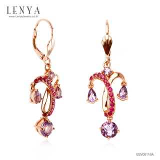 LenYa Jewelry ต่างหูดีไซน์แชนเดอเลีย ประดับพลอยอะเมทิสต์ สีม่วง และ ทับทิม(Ruby) สีชมพู ตัวเรือนเงินแท้ชุบสีพิ้งค์โกลด์